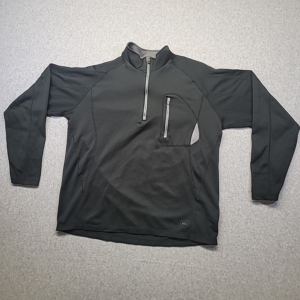 REI Pullover 1/4 Zip Long Sleeve Men's Black Size XL Hiking/Walking Chest Pocket